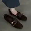 2026 Novos Sapatos de Bico Fino Confortáveis, Delicados, Versáteis, Estilosos, Estilo Retrô, para o Dia a Dia, Afinando, Fivela de Cinto, Boca Rasa, para Mulheres