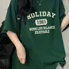 Camiseta Retro de Manga Corta con Hombros Descubiertos Estilo Japonés y Coreano de 180g para Mujer Verano 2025 Nuevo Diseño Letra Marca de Moda Transfronteriza