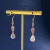 Novos Brincos Gancho de Ouro Rosa Clássico Chinês Pingente Vazado em Forma de Cabaça Studs de Pedra Calcedônia Branca Natural com Diamante Acessórios Hanfu