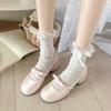 Calcetines de verano con lazo de encaje dulce para niños, de malla de rayas verticales Jk Lolita, de pantorrilla media