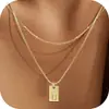 Collar de Amazon de 26 Letras en Capas con Colgantes Cuadrados, Elegante Collar con Colgante de Acero Inoxidable Dorado, Joyería de Moda para Mujeres