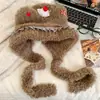 Gorro de peluche con lazo de orejas de oso para mujer, a prueba de viento, resistente al frío, protege los oídos, cálido, con doble cordón, lindo