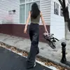 Jeans de pierna ancha estilo e-retro americano para mujer, primavera y otoño 2023, nuevos, negros, grises, forrados de polar, de cintura alta, rectos, de campana