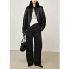 Pantalones Holgados de Pierna Recta Adelgazantes de Tiro Alto en Gris Oscuro para Mujer, Nuevo Estilo Otoño e Invierno 2026, Elegantes Pantalones de Lana de Pierna Ancha para Viajar al Trabajo