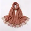Novo lenço de pérolas com renda de cílios de borda dupla em chiffon, best-seller transfronteiriço, xale de alta qualidade, lenço de cabeça malaio para mulheres