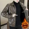Chaqueta de Cuero PU Estilo Retro Americano para Hombre, Cuello Solapa, Chaqueta Gruesa de Moda Fresca para Hombre de Otoño e Invierno