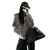 Chamarra Suéter con Capucha y Cremallera Estilo Japonés y Coreano para Mujer Otoño e Invierno 2025 Nuevo Estilo Estilo Perezoso Cárdigan de Punto Sudadera para Mujer