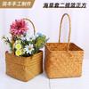 Cesta de Flores Tejida a Mano, Cesta de Regalo de Souvenir, Cesta de Regalo Decorativa, Cesta de Almacenamiento para Suculentas de Jardinería, Cesta Cuadrada Tejida de Paja, Hecho a Mano de Estilo Pastoral