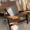Sillón Sofá de Madera Maciza Tejido con Cuerda, Silla de Cuero de Silla de Montar, Silla de Ocio para Balcón Estilo Nórdico, Silla Perezosa Pequeña para Apartamento Estilo Wabi-Sabi con Respaldo