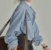 Camisa de rayas verticales azules de primavera y otoño para mujer, manga larga apilada, nuevo diseño 2023, estilo retro de nicho.