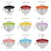 Conjunto Combinável de Comércio Exterior de Tigelas de Salada de Aço Inoxidável, Tigelas para Bater Ovos com Tampas, Tigelas de Salada para Assar com Base Colorida de Silicone Antiderrapante