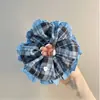 Diadema de tela de mezclilla azul a cuadros estilo coreano para recoger el pelo, estilo dulce, accesorio para el cabello para mujer