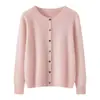 Cardigan de Gola Redonda Novo Outono e Inverno Feminino Cashmere Macio Amigo da Pele Malha Suéter Casaco Cor Sólida Manga Longa Emagrecimento Top