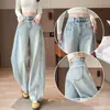Jeans elegante de cintura alta, modelagem solta e fluida para afinar o corpo, novo design de outono, calça jeans pantalona A13555