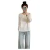 Nueva camisa jacquard de estilo chino de manga larga para mujer, nuevo modelo primavera 2026, talla grande, elegante, corte holgado, top que favorece la figura