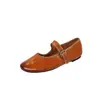 Sapatos Mary Jane de couro de primeira camada para mulheres, sapatos de salto baixo de corte raso, couro genuíno lavado, novos sapatos femininos de bico redondo com fivela de corte raso