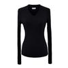 Blusa de Tricô Tendência com Decote V e Manga Longa para Mulheres com Design Único, Punhos com Fenda, Camisa Básica, Elástica, Slim Fit, Top Curto