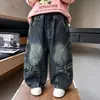 Pantalones de Otoño para Niños 2026 Nuevo Estilo Coreano Jeans Elegantes para Niños, Pantalones Rectos de Pierna Ancha para Niños Pequeños en Primavera y Otoño