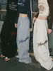 Pantalón de Chándal Drapeado Streetwear de Moda Unisex Primavera y Otoño Bordado de Letras Recto Suelto Versátil Casual Pantalón Largo