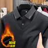 Nova Camisa Polo de Lã Forrada com Fleece Masculina de Inverno com Gola Falsa de Duas Peças Camiseta de Lã Grossa Quente Masculina para Negócios