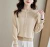 Elegante Camisa de Punto de Manga Abullonada para Mujer Camisa Base Otoño e Invierno Nueva Moda Reductora de Edad Estilo Occidental Hermosa Camisa Suéter Delgado