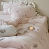 Estilo Princesa Meninas Veludo Leite Espessado Conjunto de Quatro Peças Inverno Quente Flor Bordada Coral Francês Veludo Lençóis de Cama Capa de Edredom