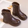 Botas Martin para Niña Otoño Invierno Moda Suela Suave Botines Versátiles para Niños Hebilla Metálica Botines Cortos Negros Simples Botas de Cuero para Niño