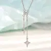 Corrente de Clavícula Dupla Estrela Cheia de Diamantes com Design Estilo Coreano, Pingente Elegante de Estrela Cruzada, Colar com Franja de Estrela de Quatro Pontas