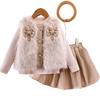 Comercio Exterior Transfronterizo Europeo y Americano Otoño e Invierno Nuevo Traje de Moda para Niñas Color Sólido Manga Larga Ropa Interior + Chaqueta Chaleco + Falda Plisada