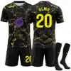 2627 Camiseta de Fútbol del Barcelona Número 10 Yamal Messi Ropa de Entrenamiento para Partido Patrón de Mármol Negro Dorado Camiseta