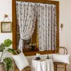 Cortina Transparente de Encaje Crema Estilo Francés, Cortina Corta sin Taladro, Media Cortina Bordada para Ventana Saliente, Ventana de Piso a Techo, Cortina para Puerta Divisoria de Ventana Pequeña