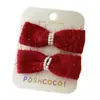 Año Nuevo Rojo Brillante Seda Festival de Primavera Versátil Adorno para el Cabello de Perla con Lazo Accesorios para el Cabello Clip para el Cabello Infantil Chino