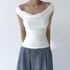 Ropa de Mujer Europea y Americana Aliexpress Verano Color Sólido Hombros Descubiertos Sin Mangas Espalda Descubierta Sexy Camiseta sin Mangas Camiseta