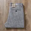 Calça Masculina de Linho Espinha de Peixe Fina de Alta Qualidade Respirável para Primavera e Verão, Fresca, de Algodão e Linho, Caimento Reto Casual