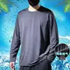 Camiseta de Malla de Secado Rápido Transfronteriza de Manga Larga para Hombre, Estilo Delgado de Seda de Hielo, Ajuste Holgado para Deporte, Fitness, Running, Talla Grande, Cuello Redondo, Camiseta Básica