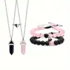 Joyería Popular Transfronteriza Set de 4 Piezas Cuarzo Rosa Turquesa Blanca Estilo Pareja Pulsera de Atracción Magnética Corazón Collar de Columna Hexagonal