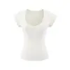 Camiseta de Manga Corta con Dobladillo Curvo Estilo Europeo y Americano Picante para Mujer, Diseño Puro y Sexy con Cuello en U, Acentúa la Forma del Busto, Top Elástico Ajustado