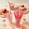 Pajitas desechables con forma de corazón, color rosa, diseño creativo, tubo recto, hechas de material PP de grado alimenticio, adecuadas para té de burbujas, jugos, fiestas y banquetes de boda