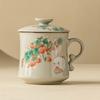 Taza de Té Amarillo Real de Fábrica Horno Ru Taza Conejo Fresa con Tapa Taza para Beber Taza para Separación de Té para Oficina