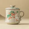 Taza de té de cerámica Ru de color Amarillo Real del fabricante, Taza con tapa de conejo y fresa, Taza para beber, Taza de separación de té para oficina