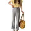 Calça Esportiva Air de Algodão Tencel Lyocell Primavera e Outono Calça Flare Macia e Fluida para Mulheres com Cordão Elástico Calça Slim Fit