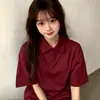 Liquidação: Camisa Polo de Algodão Puro de Manga Curta para Mulheres, Estilo Japonês, Camiseta com Estampa Única, Tamanho Grande, Corte Solto, Tendência Estilo Ins