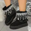 Botines Gruesos de Suela Gruesa, Cómodos y Versátiles para Mujer, Novedad Otoño e Invierno 2025, Estilo Nicho, con Borlas y Abalorios, Botas de Nieve