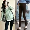 Nova Roupa de Maternidade: Conjunto de Leggings de Cintura Alta Ajustável para Apoio da Barriga e Camiseta de Veludo Alemão para Gravidez e Amamentação, Outono/Inverno