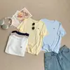 Camiseta de Manga Corta con Bordado Sencillo de Poni, Ligera y Transpirable de Lyocell, Corte de Hombro Regular, Adelgazante, Top Casual Versátil de Cuello Redondo para Verano
