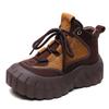 Oferta por Tiempo Limitado 139Botas de Trabajo de Piel de Vaca de Primera Capa Zapatos de Suela Gruesa de Bloques de Color de Caña Alta para Mujer, Nuevo Estilo Casual Vintage Otoño/Invierno