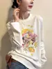 Camiseta Oversized com Estampa Vintage para Mulheres, Estilo Europeu 2026 Primavera Nova Moda Camisa Básica Tendência