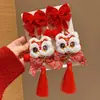 Horquilla de Borla Roja de Danza del León de Año Nuevo para Niñas y Niños, Accesorio Hanfu de Estilo Chino Tradicional, Adorno para el Cabello de Año Nuevo Estilo Chino