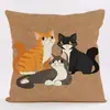 Funda de Almohada de Lino de Fibra Corta Serie Gato Lindo Más Vendido de Temu Funda de Almohada para el Hogar Funda de Almohada sin Relleno