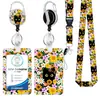 Puxador Fácil Poliéster Arco-Íris Resina PVC Floral Estampado a Ouro Padrão Mármore Padrão Redondo Cordão Fácil de Pendurar Porta-Cartão